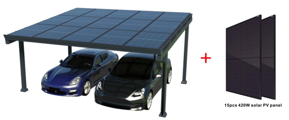 Carport til 2 biler med solceller som tag