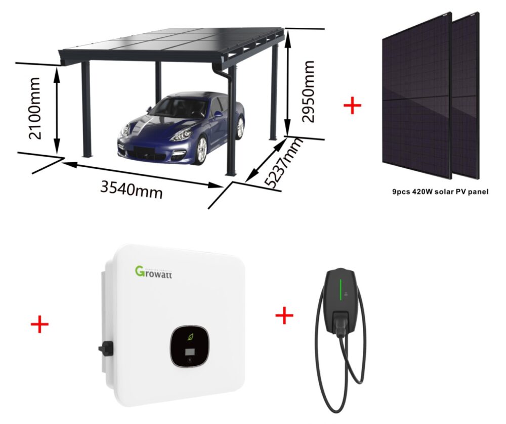 Carport til 1 bil med solceller som tag
