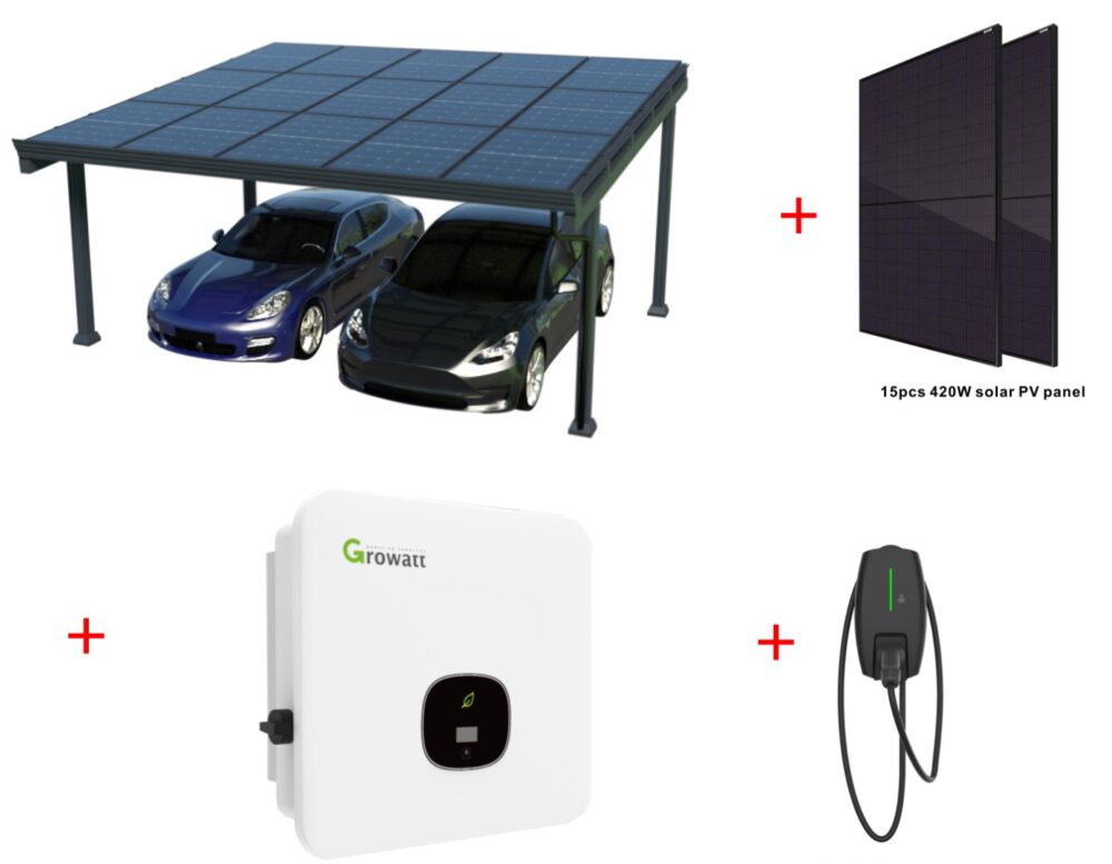 Carport til 2 biler med solceller som tag