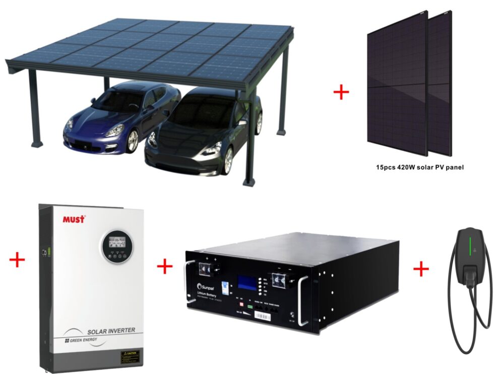 Carport til 2 biler med solceller som tag