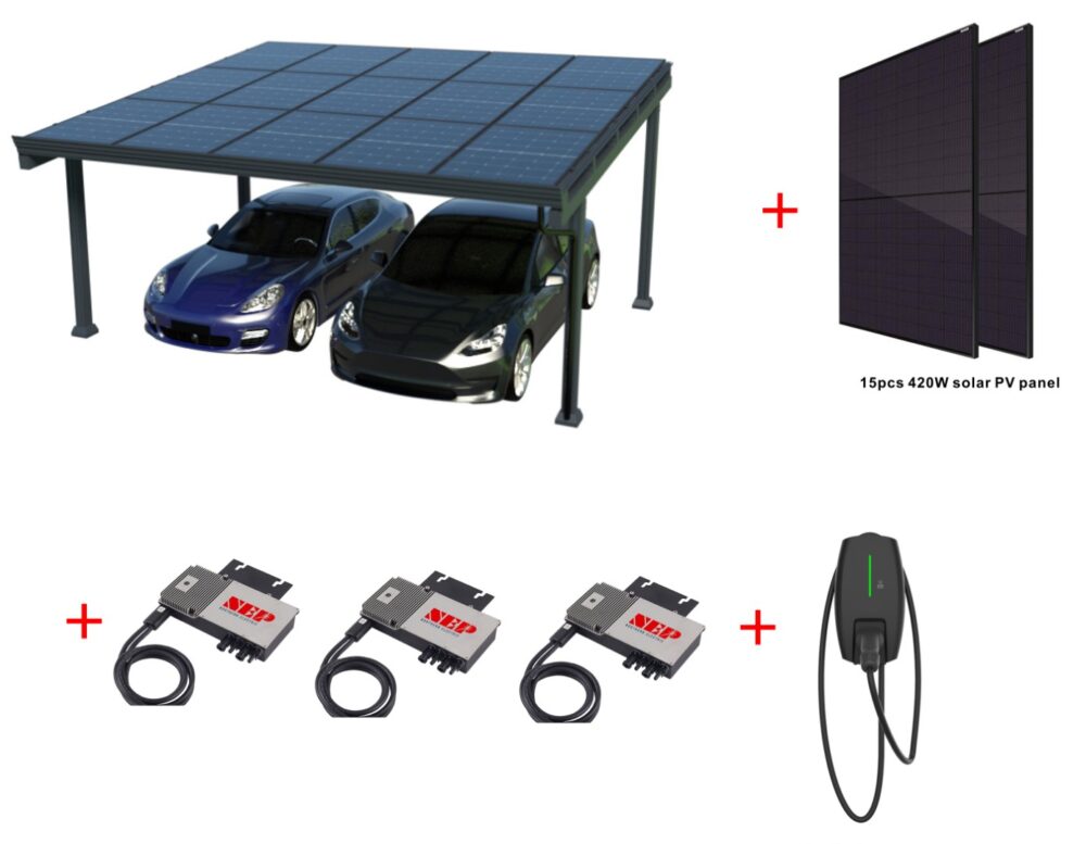 Carport til 2 biler med solceller som tag